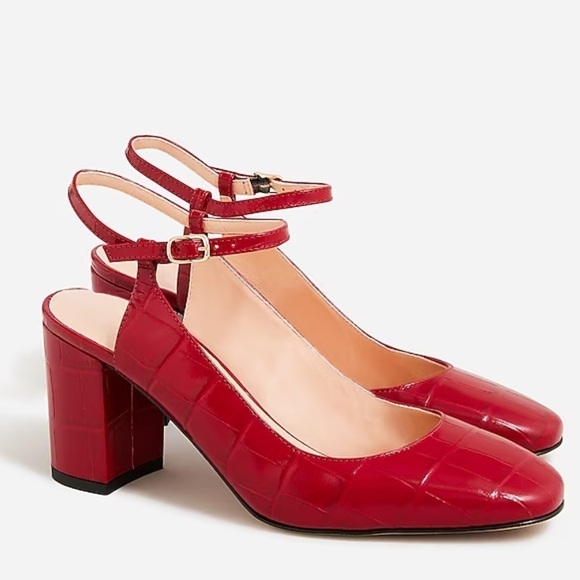 J crew rich scarlet Maisie ankle-strap heels in croc-embossed leather - Picture 1 of 6